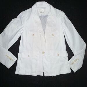 NEW ANTHROPOLOGIE WHITE COTTON SAFARI UTILITY BLAZER JACKET SZ 0
